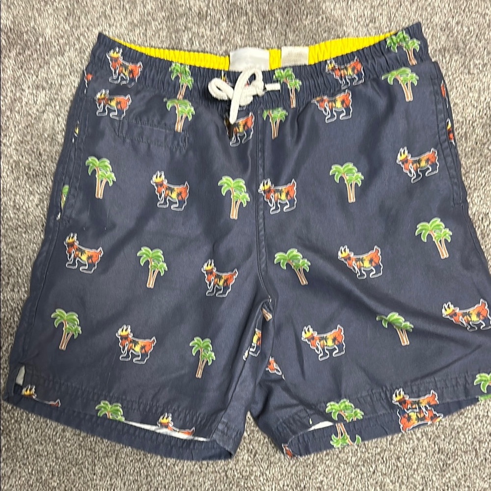 Navy Swim Shorts with Tropical Print